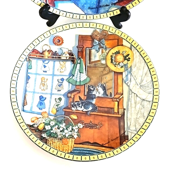 Set of 2 Cats Kittens Lazy Morning & Mirror Mischief Cozy Country Corners Plates - Picture 5 of 9